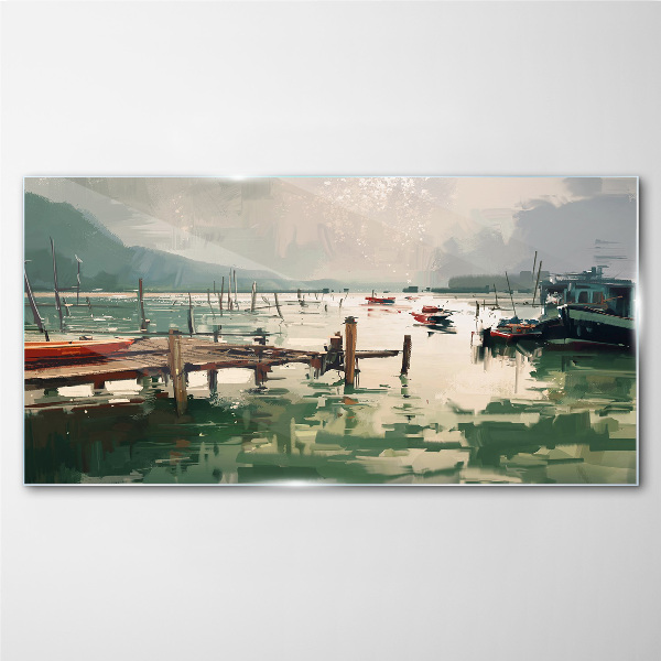 Glas bild Ein ruhiger Hafen am Morgen
