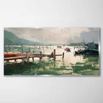 Glas bild Ein ruhiger Hafen am Morgen