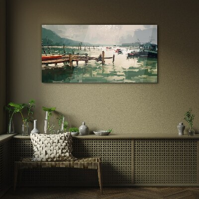 Glas bild Ein ruhiger Hafen am Morgen