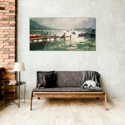 Glas bild Ein ruhiger Hafen am Morgen