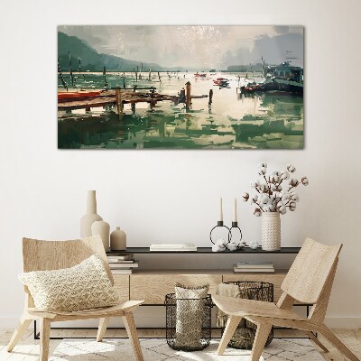Glas bild Ein ruhiger Hafen am Morgen