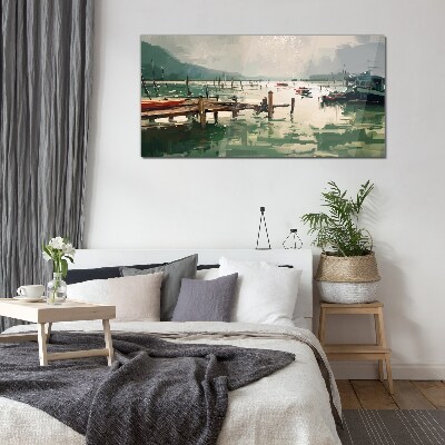 Glas bild Ein ruhiger Hafen am Morgen