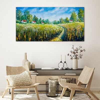 Glasbild Sommerlandschaften mit Landhäusern