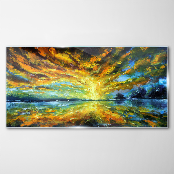 Glasbild Goldene Wolken über ruhigem Wasser