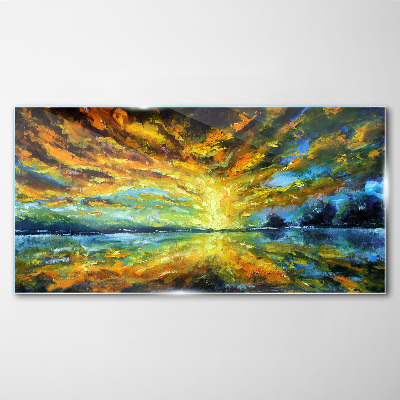 Glasbild Goldene Wolken über ruhigem Wasser