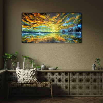 Glasbild Goldene Wolken über ruhigem Wasser