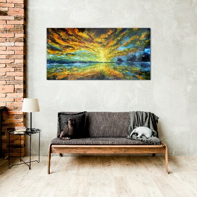 Glasbild Goldene Wolken über ruhigem Wasser