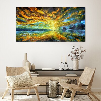 Glasbild Goldene Wolken über ruhigem Wasser
