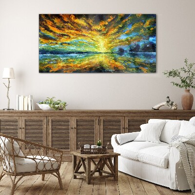 Glasbild Goldene Wolken über ruhigem Wasser