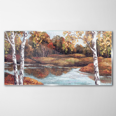 Glasbild Herbstlandschaft am Fluss