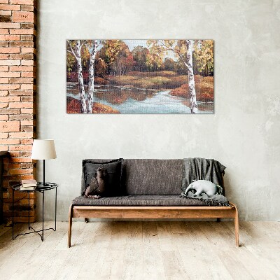 Glasbild Herbstlandschaft am Fluss