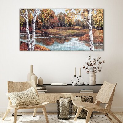 Glasbild Herbstlandschaft am Fluss