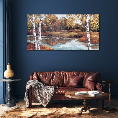 Glasbild Herbstlandschaft am Fluss