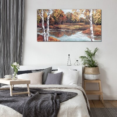 Glasbild Herbstlandschaft am Fluss