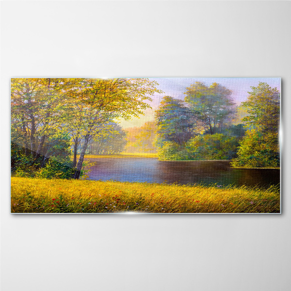 Glasbild Goldener Herbst am Fluss