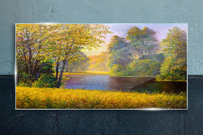 Glasbild Goldener Herbst am Fluss