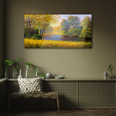 Glasbild Waldblumen Fluss Natur