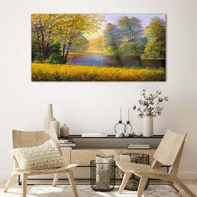 Glasbild Goldener Herbst am Fluss