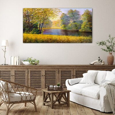 Glasbild Goldener Herbst am Fluss