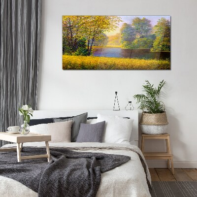 Glasbild Goldener Herbst am Fluss