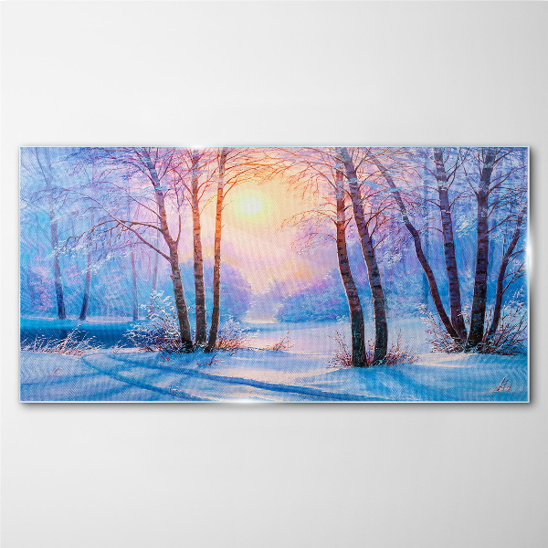 Glasbild Winterwald Sonnenuntergang Natur