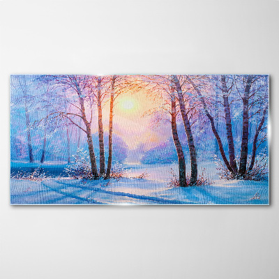 Glasbild Winterwald Sonnenuntergang Natur