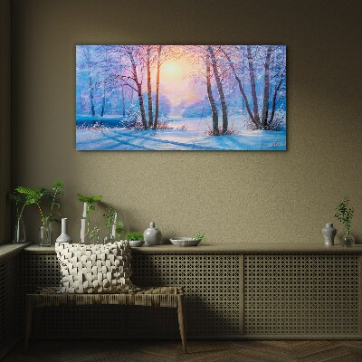 Glasbild Winterwald Sonnenuntergang Natur