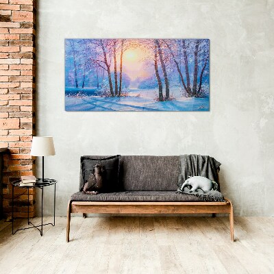 Glasbild Winterwald Sonnenuntergang Natur