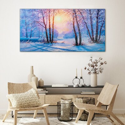 Glasbild Winterwald Sonnenuntergang Natur