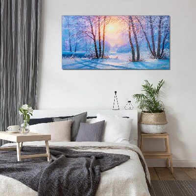 Glasbild Wintermorgen im Wald