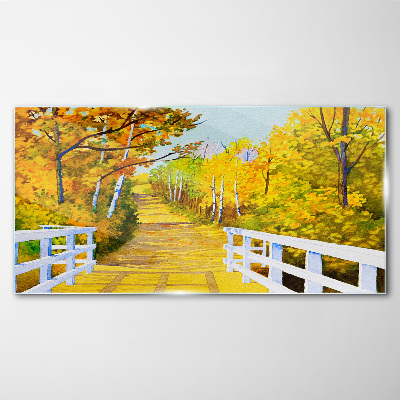 Glasbild Goldener Pfad im Herbstwald