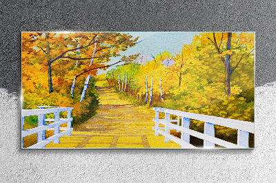 Glasbild Goldener Pfad im Herbstwald