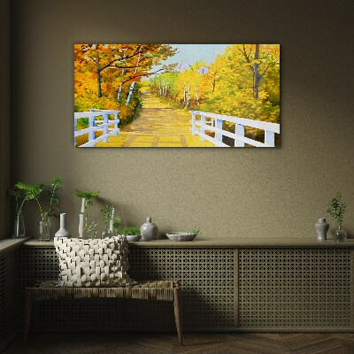 Glasbild Goldener Pfad im Herbstwald