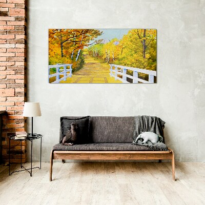 Glasbild Goldener Pfad im Herbstwald