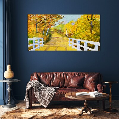 Glasbild Goldener Pfad im Herbstwald
