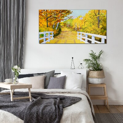 Glasbild Goldener Pfad im Herbstwald