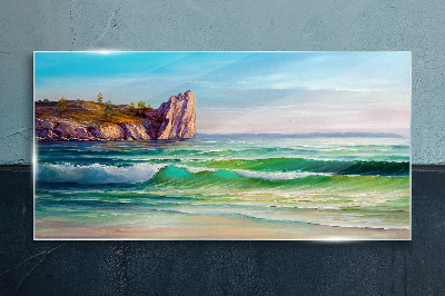 Glasbild Eine Welle in Grün und Blau
