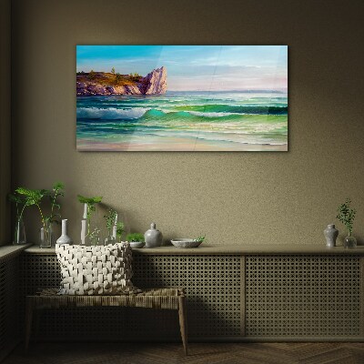Glasbild Eine Welle in Grün und Blau