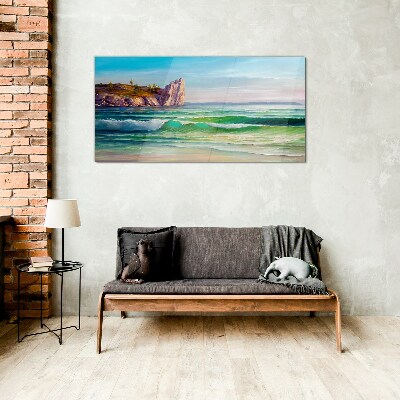 Glasbild Eine Welle in Grün und Blau