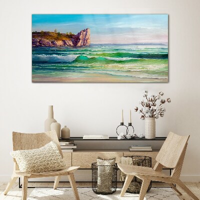 Glasbild Eine Welle in Grün und Blau
