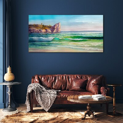 Glasbild Eine Welle in Grün und Blau