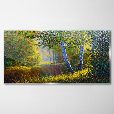 Glasbild Goldenes Licht am Flussufer