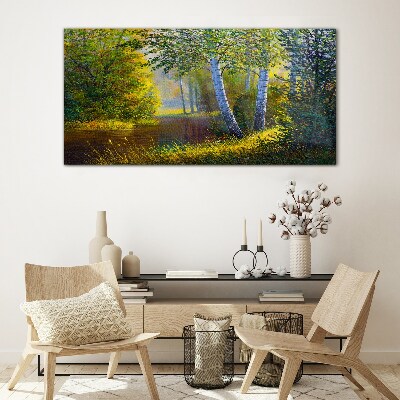 Glasbild Goldenes Licht am Flussufer