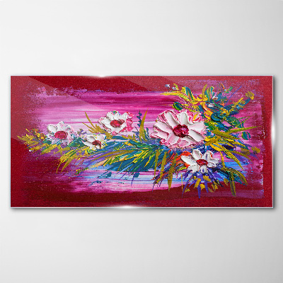 Glasbild Blumen auf rosa Hintergrund