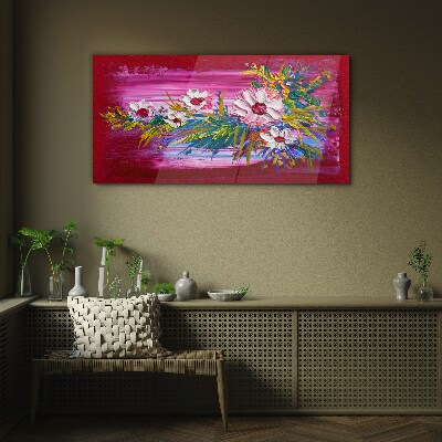 Glasbild Blumen auf rosa Hintergrund