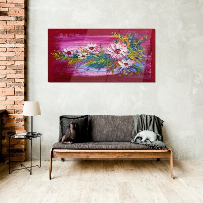 Glasbild Blumen auf rosa Hintergrund