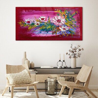 Glasbild Blumen auf rosa Hintergrund