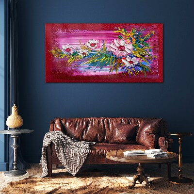 Glasbild Blumen auf rosa Hintergrund