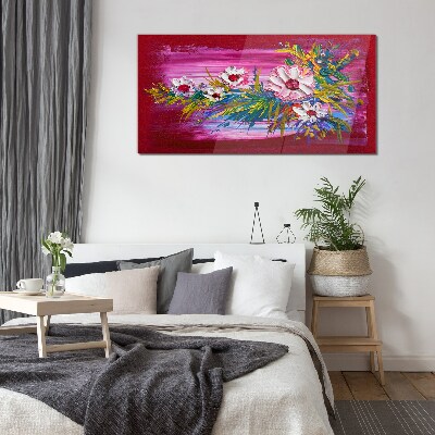 Glasbild Blumen auf rosa Hintergrund