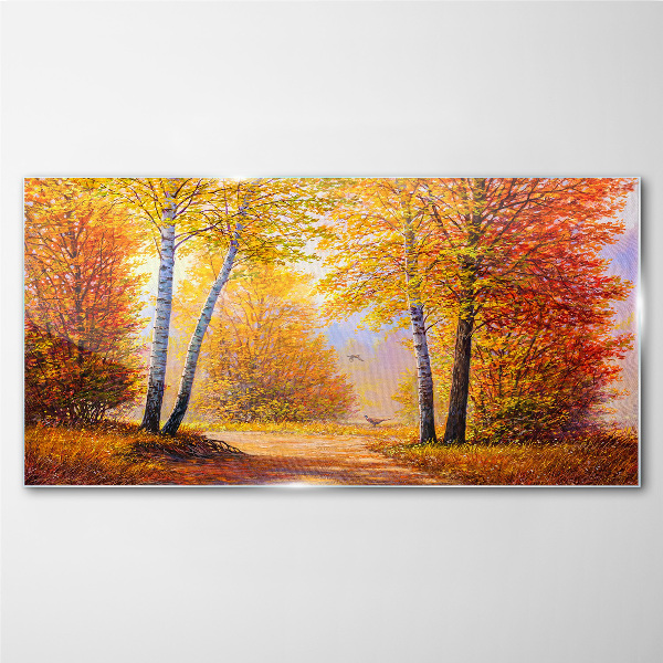 Glasbild Goldener Herbst im Wald